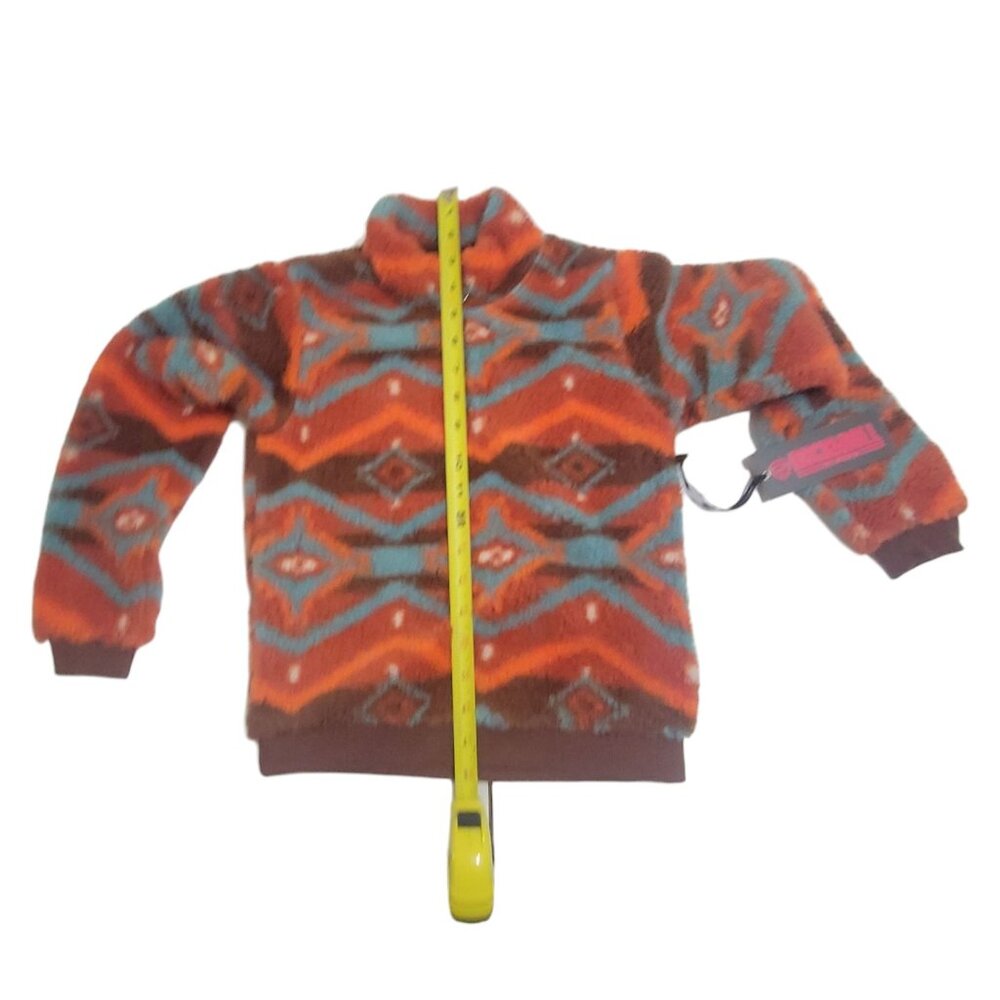 Rock & Roll Denim Burnt OrangeTeal Printed Sherpa Pullover Kids S Zip Aztec - Picture 9 of 14